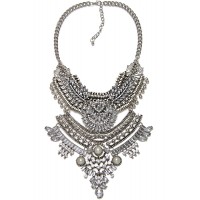 Ixchell Art Deco Crystal Embellished Bold Statement Necklace